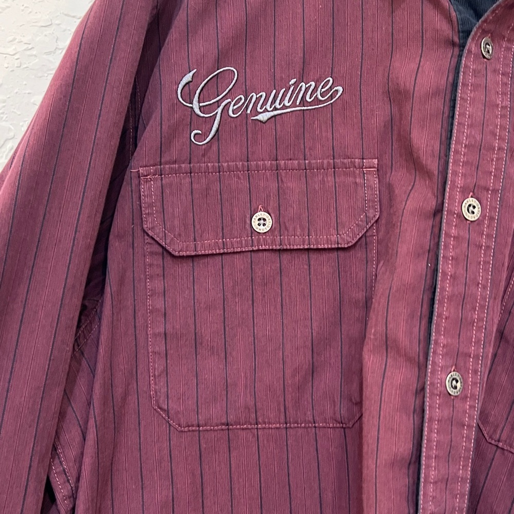 Harley-Davidson Burgundy Pinstripe Embroidered Long Sleeve Button Down Shirt - Picture 4 of 13